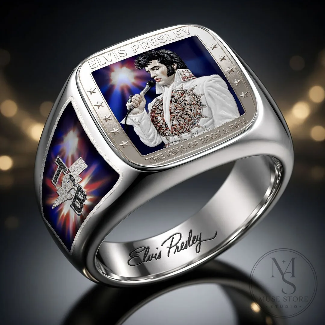 Elvis Presley The King of Rock and Roll Gold Tone Men's Ring 10 Elvis Presley The King of Rock and Roll Gold Tone Men