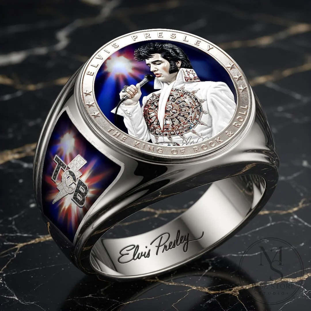 Elvis Presley The King of Rock and Roll Gold Tone Men's Ring 11 Elvis Presley The King of Rock and Roll Gold Tone Men