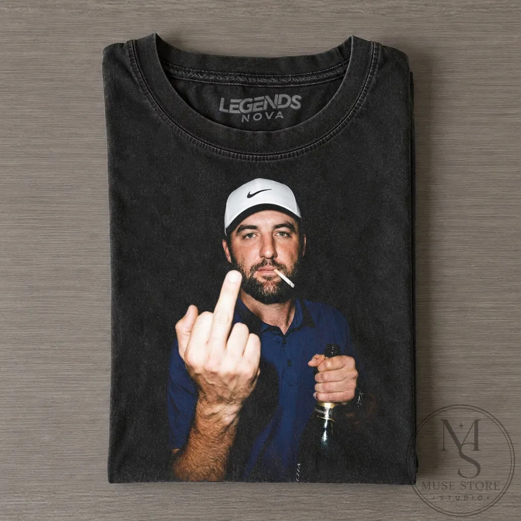 Scottie Scheffler Flipping the Bird Golf Legend Graphic T-Shirt Scottie Scheffler Flipping the Bird Golf Legend Graphic T-Shirt