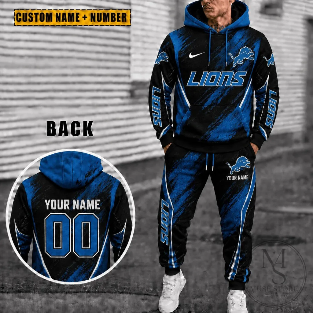 Men's Hoodie and Sweatpants Set Customized for Detroit Lions Fans Men's Hoodie and Sweatpants Set Customized for Detroit Lions Fans