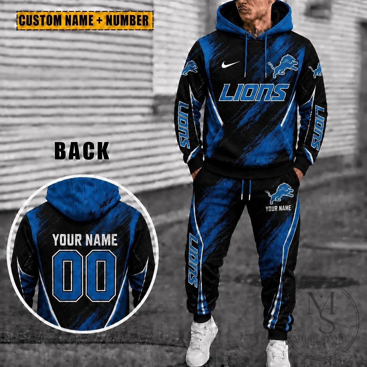 Men's Hoodie and Sweatpants Set Customized for Detroit Lions Fans
