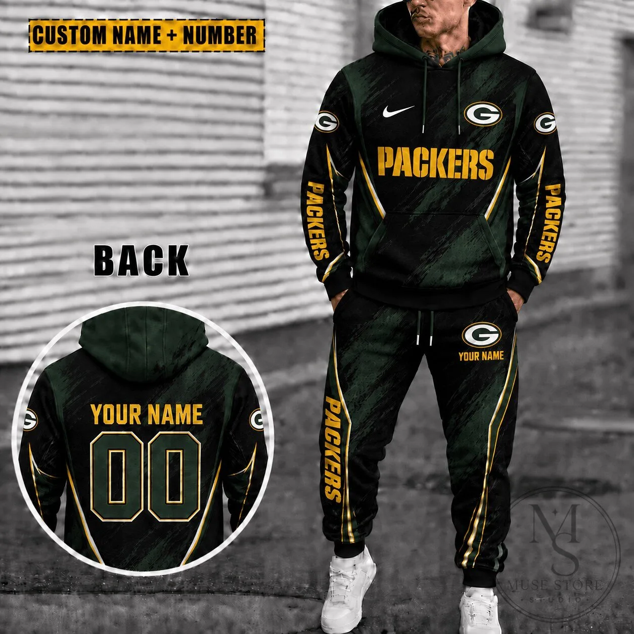 Green Bay Packers Personalized Football Team Hoodie and Sweatpants Set