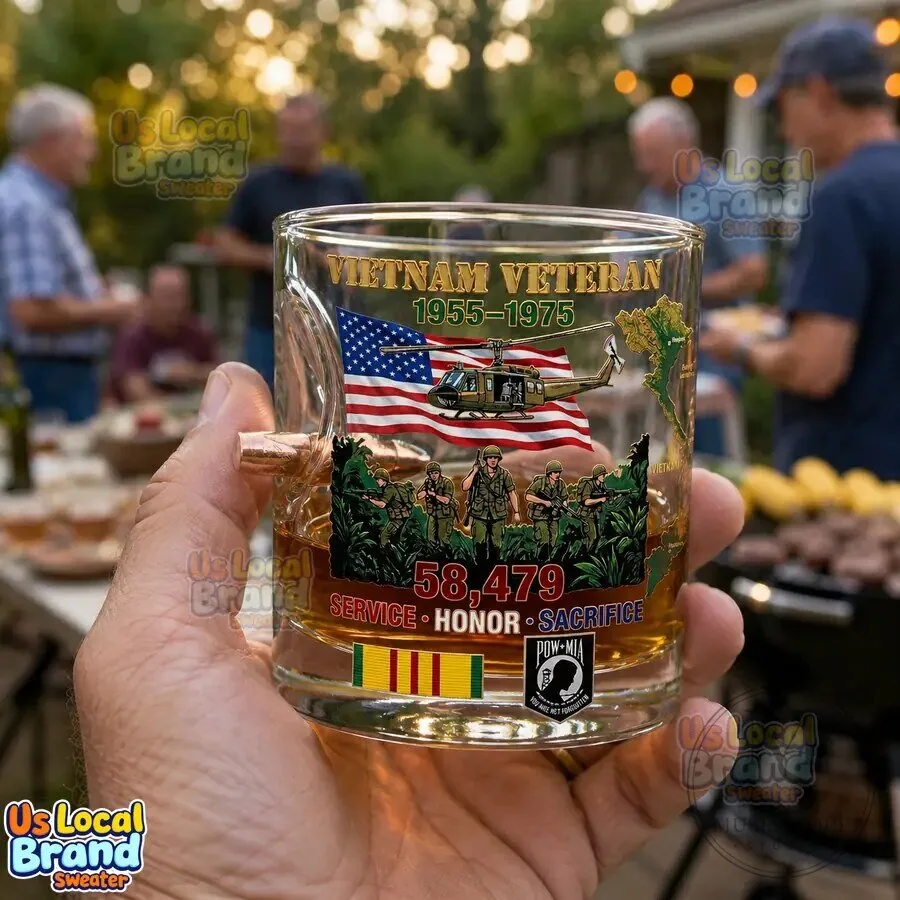 Vietnam Veteran Tribute Bullet Whiskey Glass with American Flag and Soldiers 11 Vietnam Veteran Tribute Bullet Whiskey Glass with American Flag and Soldiers