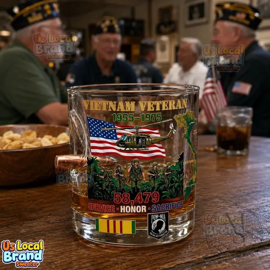 Vietnam Veteran Tribute Bullet Whiskey Glass with American Flag and Soldiers 12 Vietnam Veteran Tribute Bullet Whiskey Glass with American Flag and Soldiers