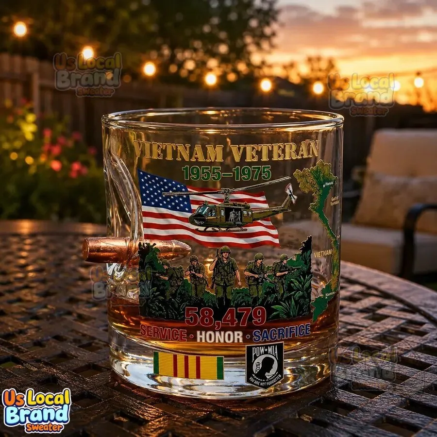 Vietnam Veteran Tribute Bullet Whiskey Glass with American Flag and Soldiers 13 Vietnam Veteran Tribute Bullet Whiskey Glass with American Flag and Soldiers