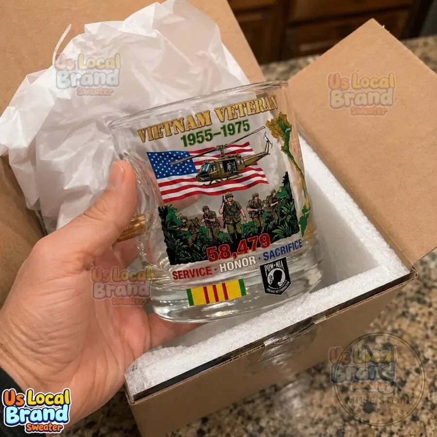 Vietnam Veteran Tribute Bullet Whiskey Glass with American Flag and Soldiers 15 Vietnam Veteran Tribute Bullet Whiskey Glass with American Flag and Soldiers