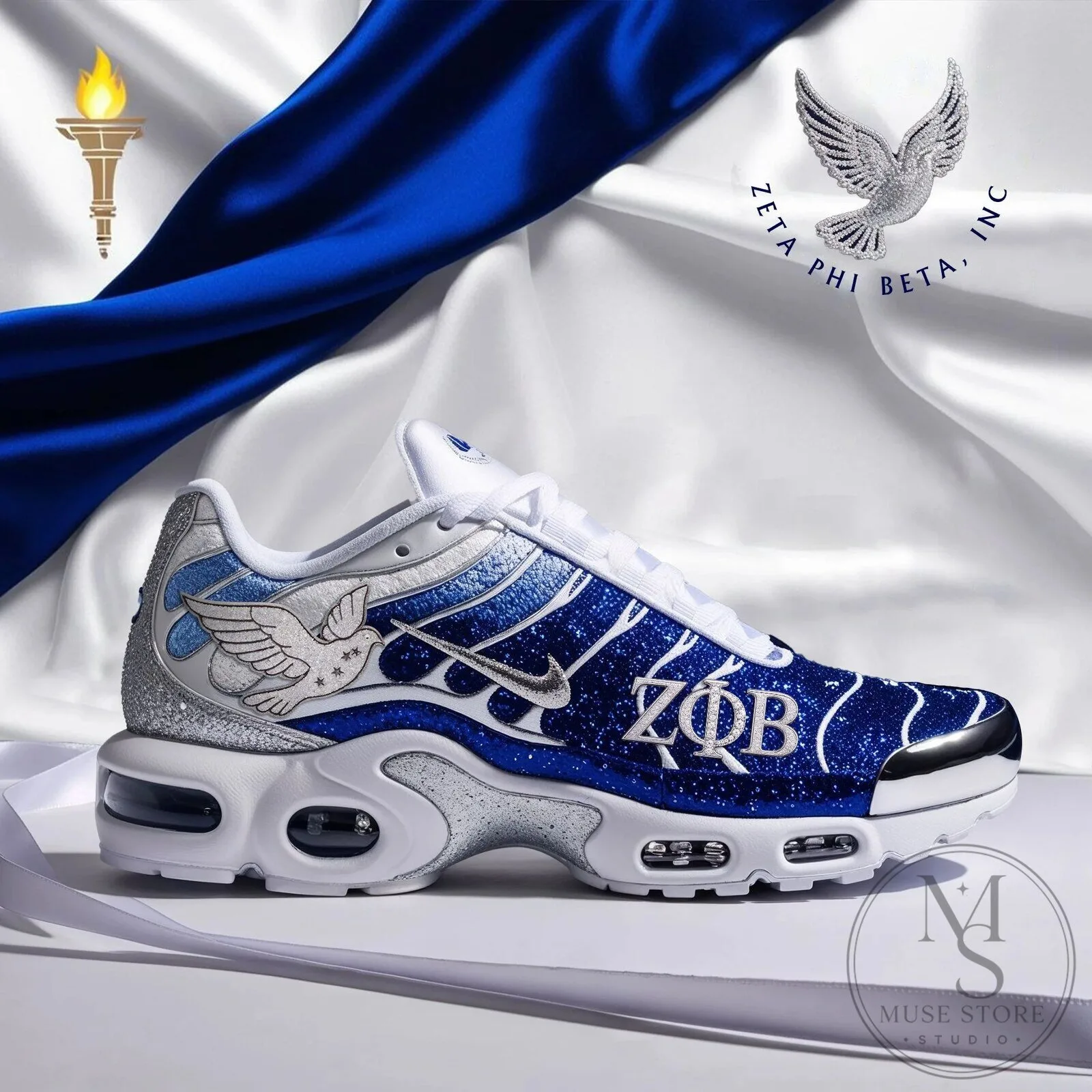 Zeta Phi Beta Sorority Royal Blue Glitter Athletic Sneakers Shoes