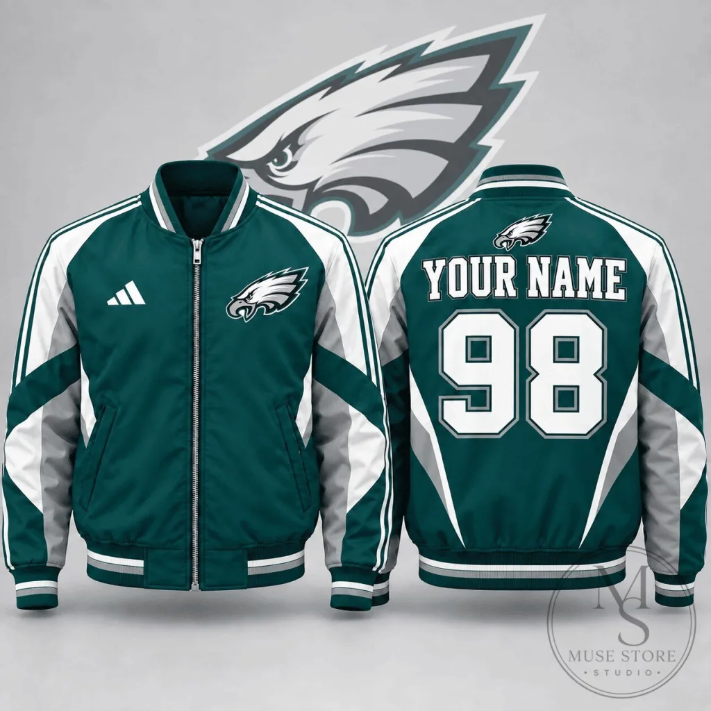 Philadelphia Eagles Personalized Custom Name And Number Bomber Jacket Philadelphia Eagles Personalized Custom Name And Number Bomber Jacket