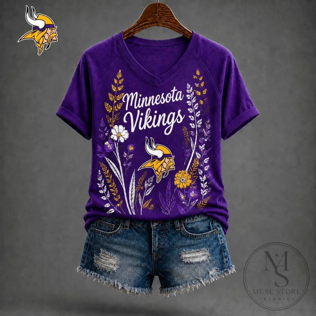 Minnesota Vikings Floral Garden V-Neck Women's T-Shirt Minnesota Vikings Floral Garden V-Neck Women's T-Shirt