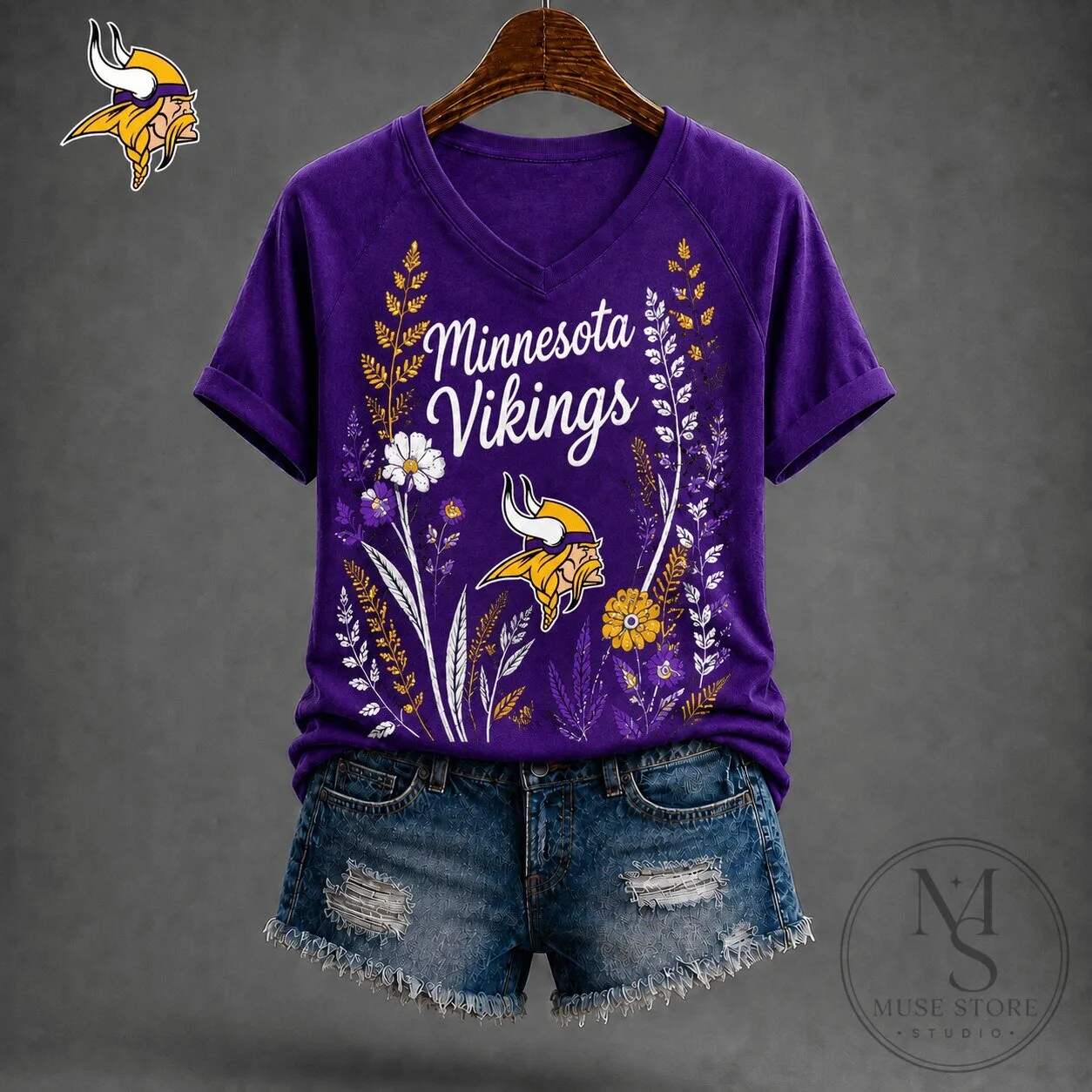 Minnesota Vikings Floral Garden V-Neck Women's T-Shirt