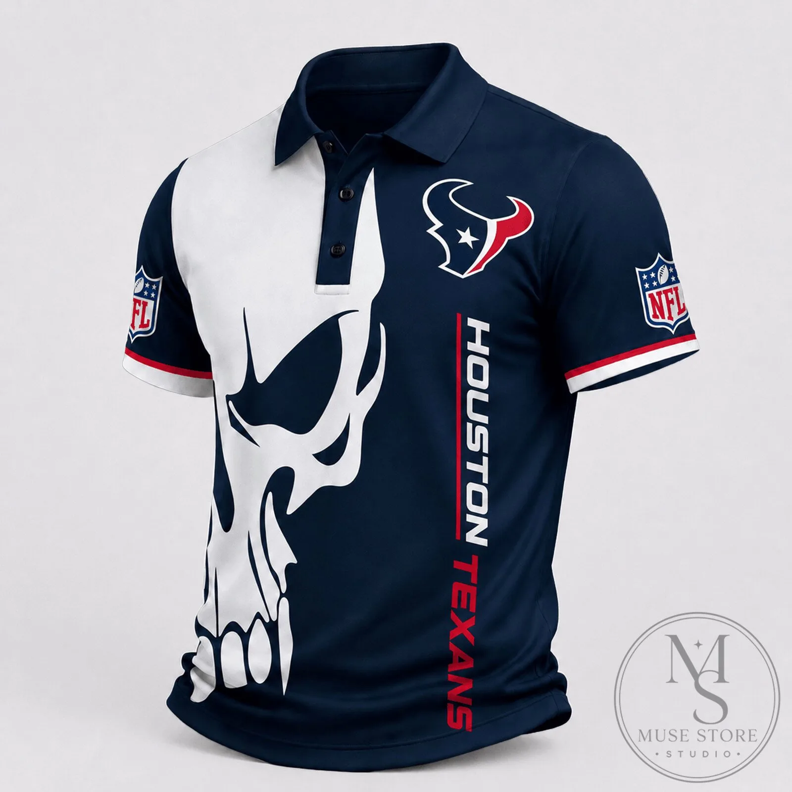 Houston Texans Skull Design NFL Football Game Day Polo Shirt for Men