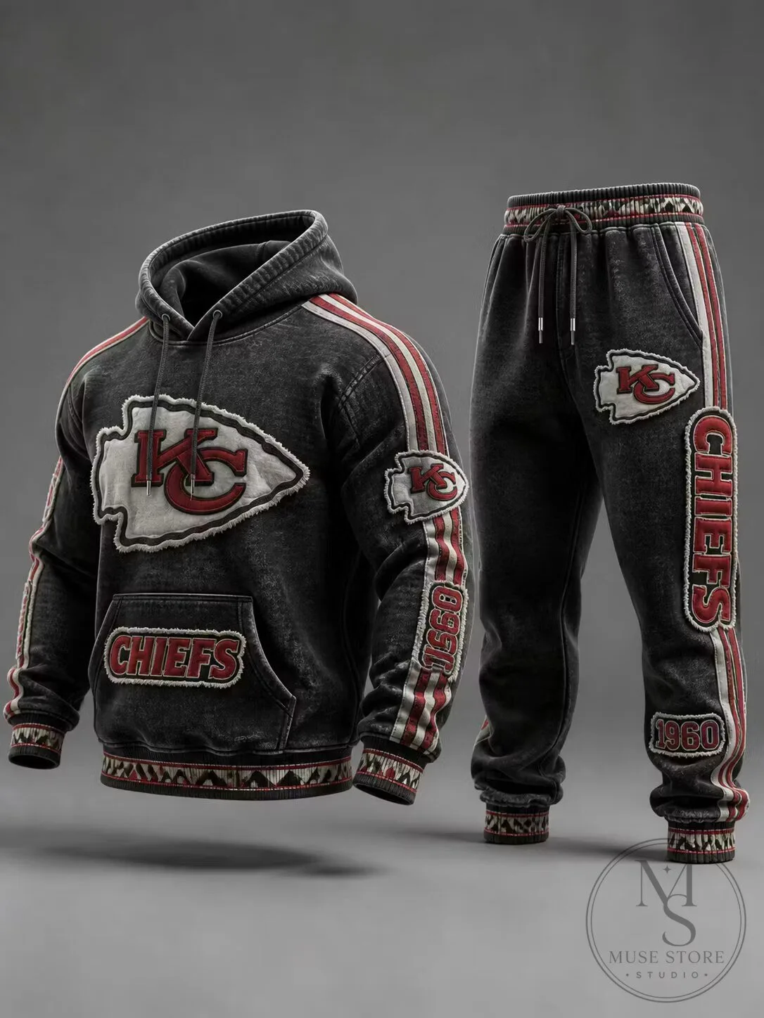 Kansas City Chiefs Vintage Distressed Hoodie and Jogger Pants Set