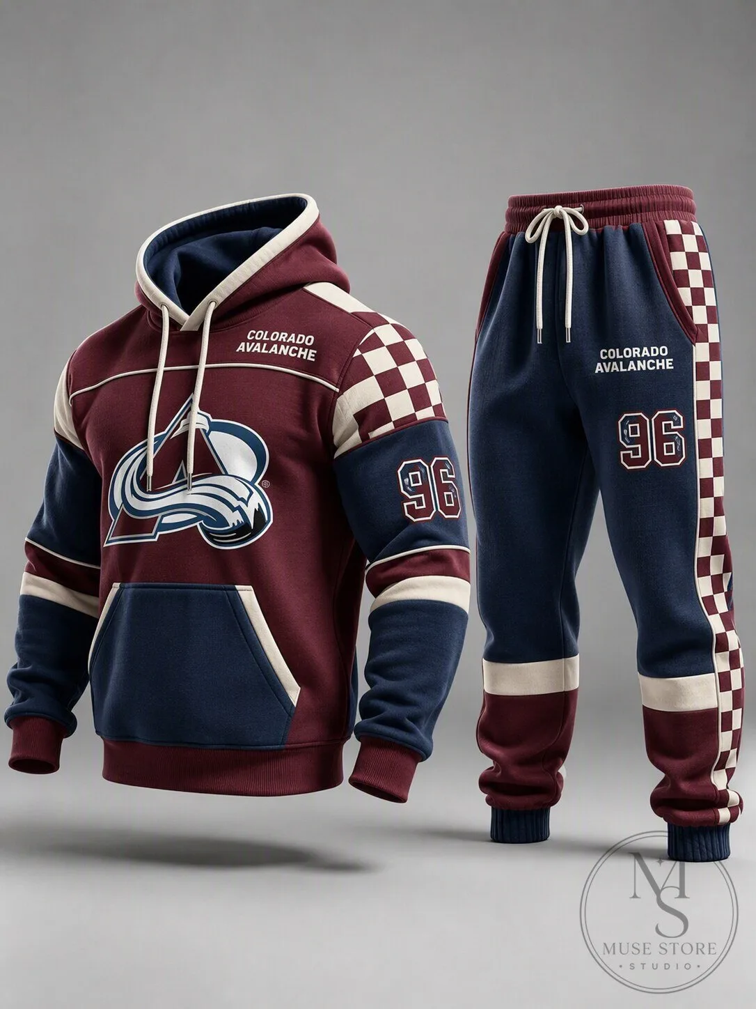 Colorado Avalanche Vintage Checkerboard Hoodie and Jogger Set 1 Colorado Avalanche Vintage Checkerboard Hoodie and Jogger Set