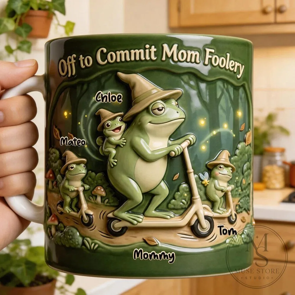 Personalized Frog Family Off to Commit Mom Foolery Coffee Mug