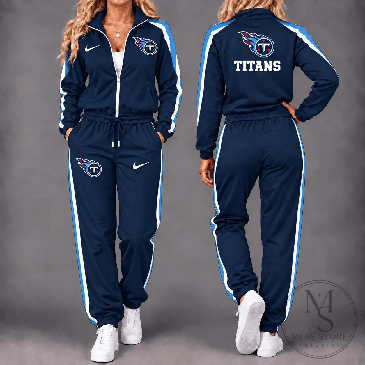 Tennessee Titans National Football League Womens Tracksuit Set With Zipper Jacket And Pants