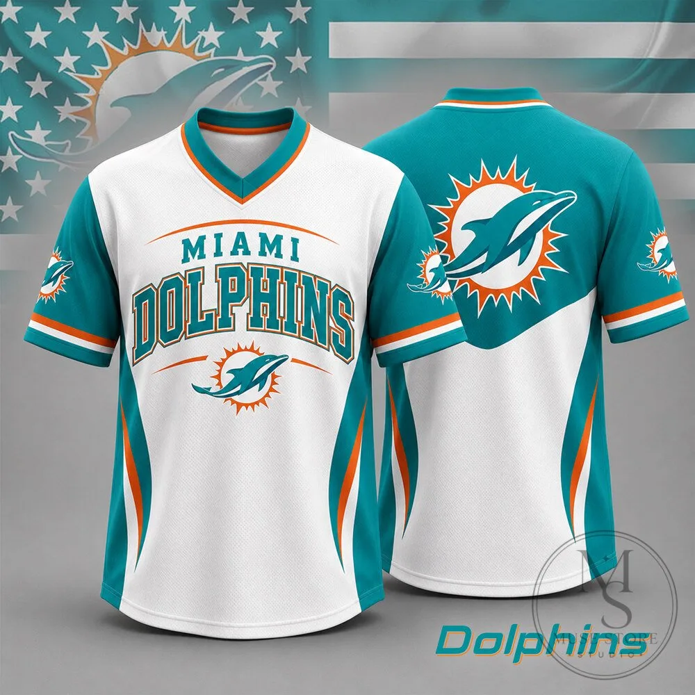 Miami Dolphins National Football League Team Spirit V-Neck Baseball Jersey