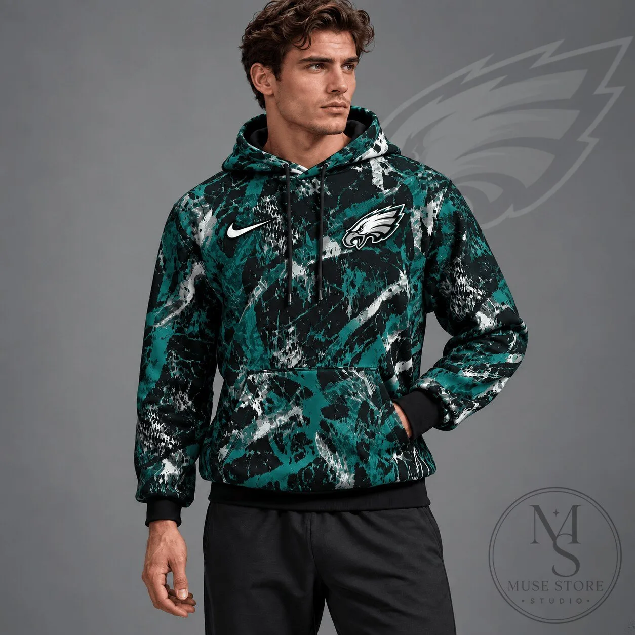 Philadelphia Eagles Distressed Brush Camo Pullover Hoodie