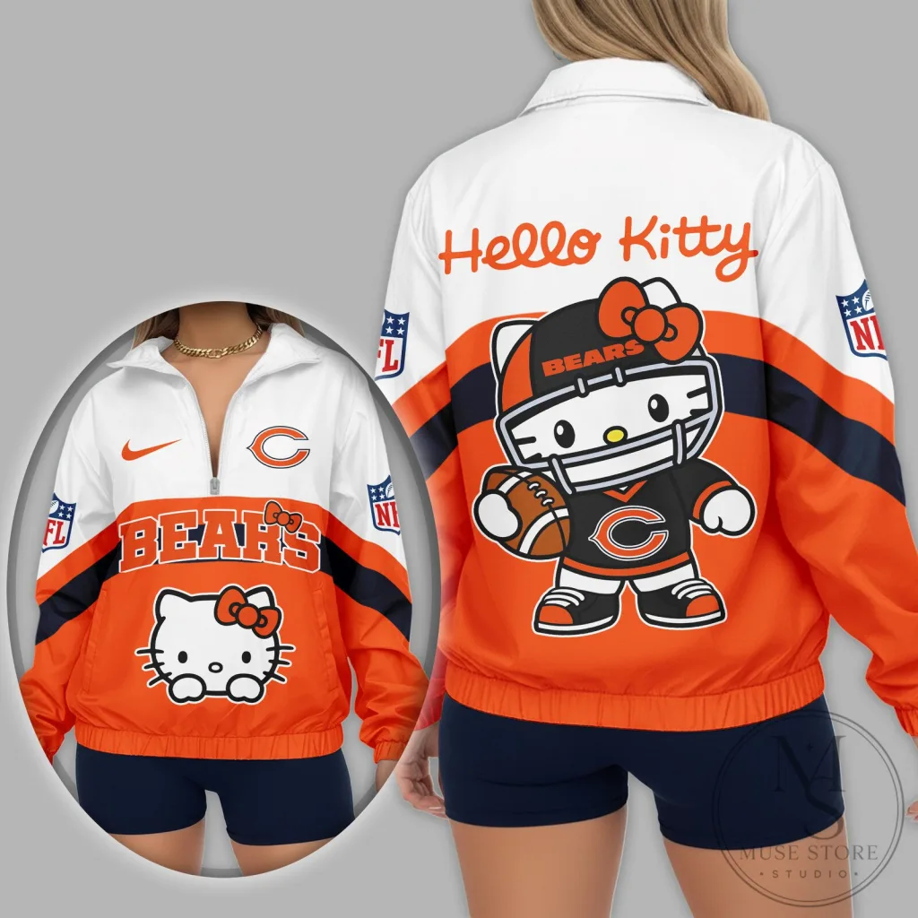 Chicago Bears Hello Kitty Football Fan Quarter Zip Jacket Chicago Bears Hello Kitty Football Fan Quarter Zip Jacket