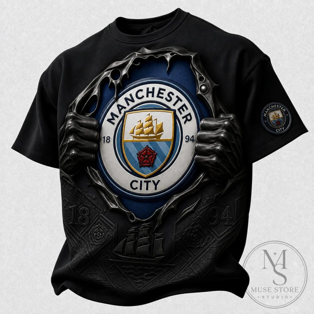 Manchester City Football Club Logo Graphic Black T-Shirt Manchester City Football Club Logo Graphic Black T-Shirt