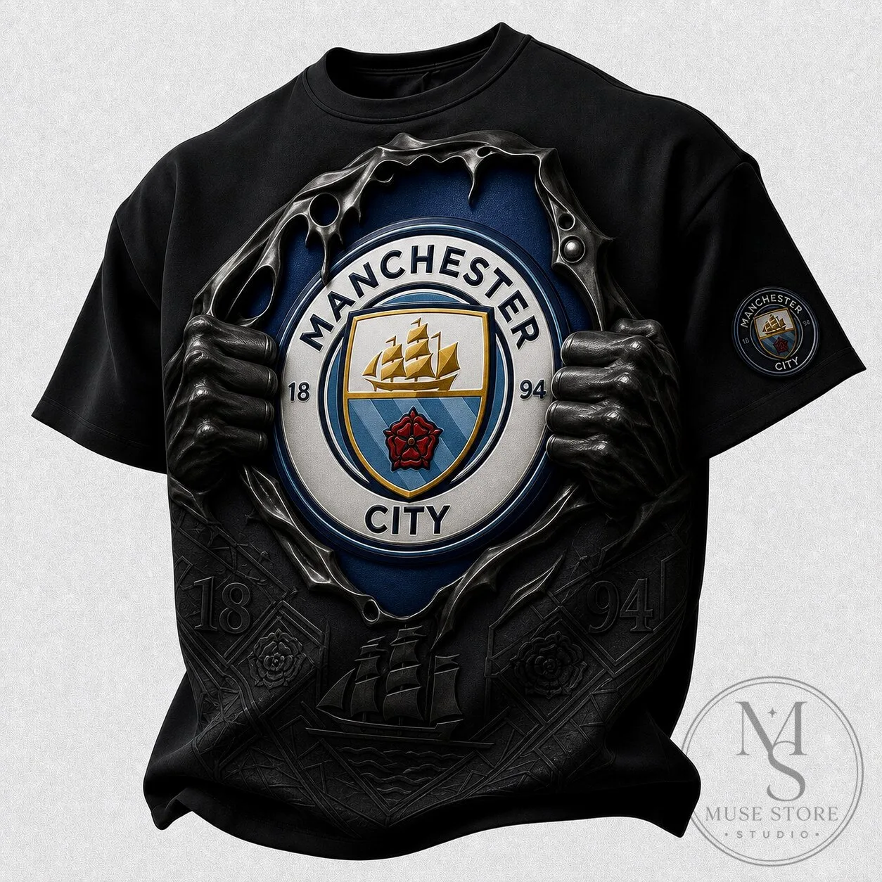 Manchester City Football Club Logo Graphic Black T-Shirt