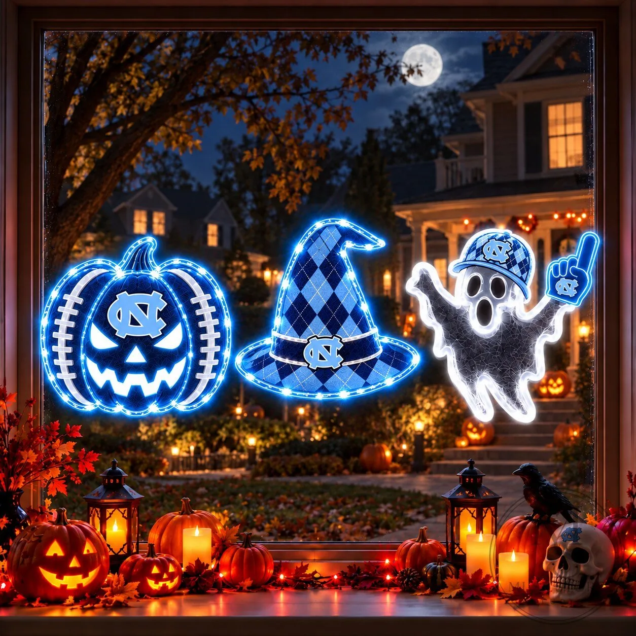 North Carolina Tar Heels Halloween Pumpkin Neon Window Light Decoration