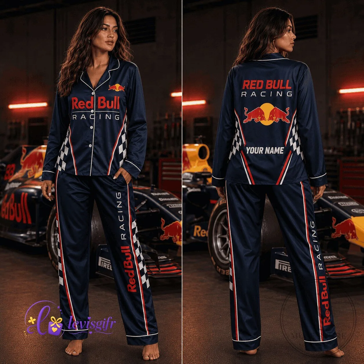 Red Bull Racing Fan Gift Pajamas Set - Personalized Formula 1 Sleepwear for Men and Women
