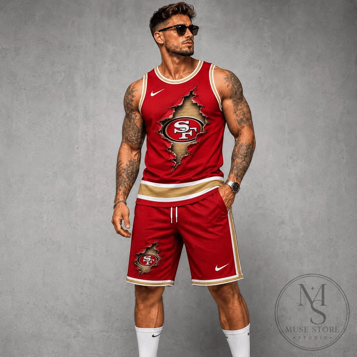 San Francisco 49ers Football Team Red Tank Top and Shorts Set 6 San Francisco 49ers Football Team Red Tank Top and Shorts Set