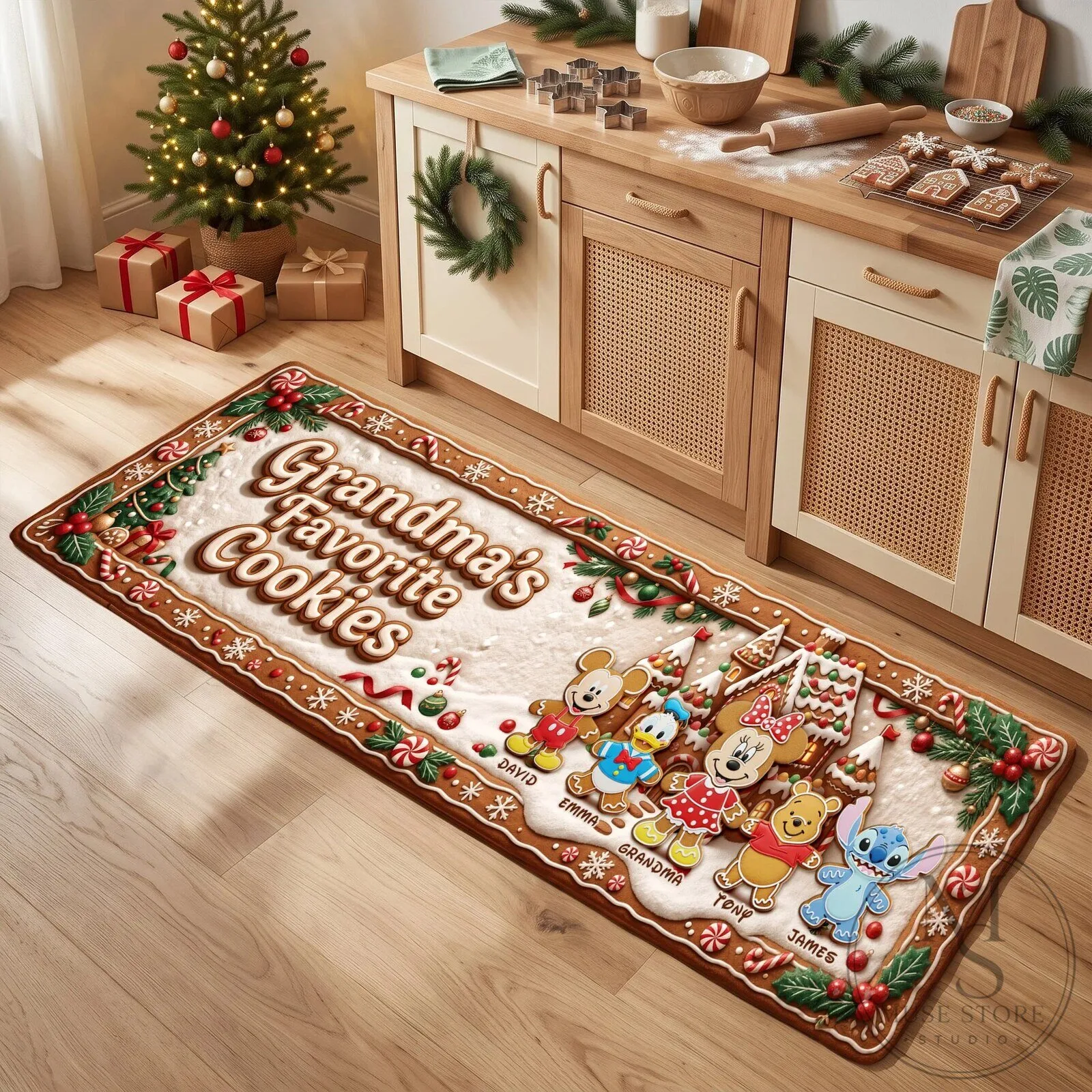 Grandma's Favorite Cookies Disney Characters Gingerbread Christmas Kitchen Rug 10 Grandma