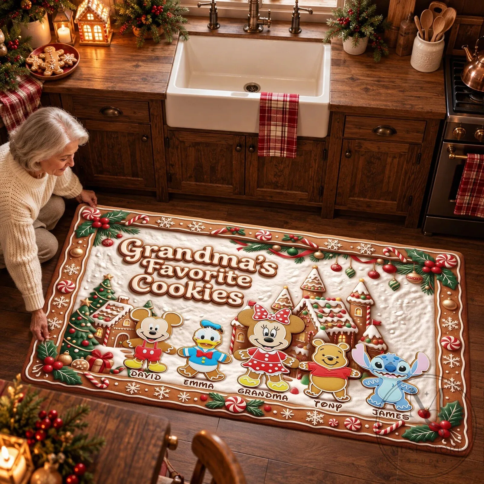 Grandma's Favorite Cookies Disney Characters Gingerbread Christmas Kitchen Rug 11 Grandma