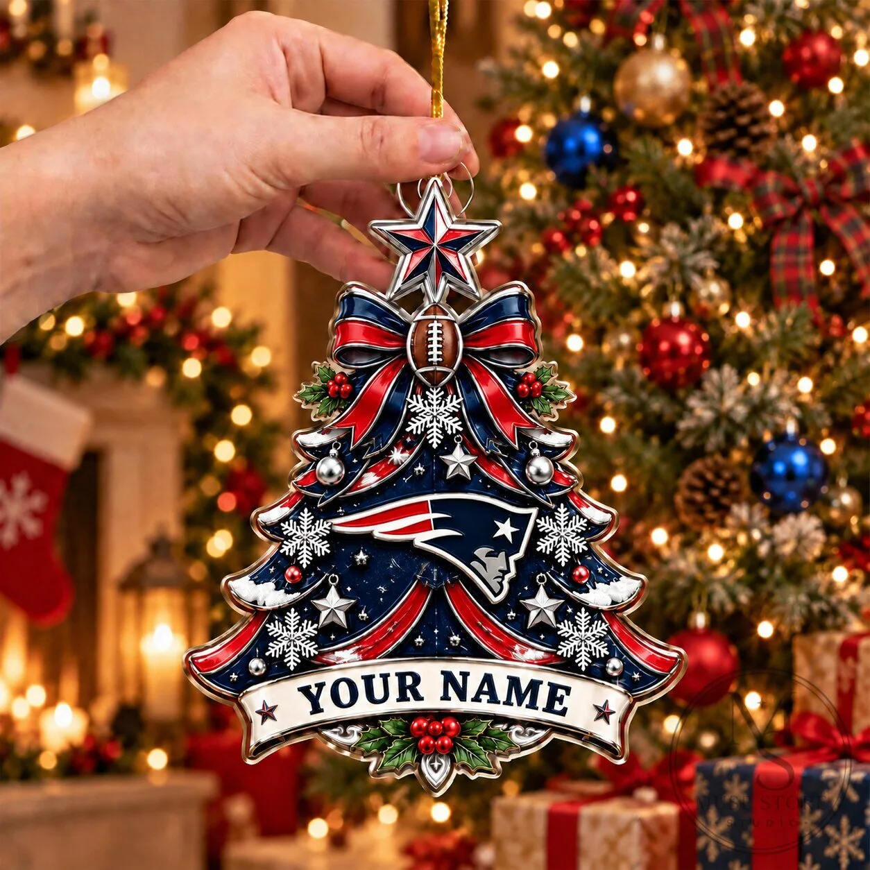 New England Patriots Christmas Tree Custom Name Ornament