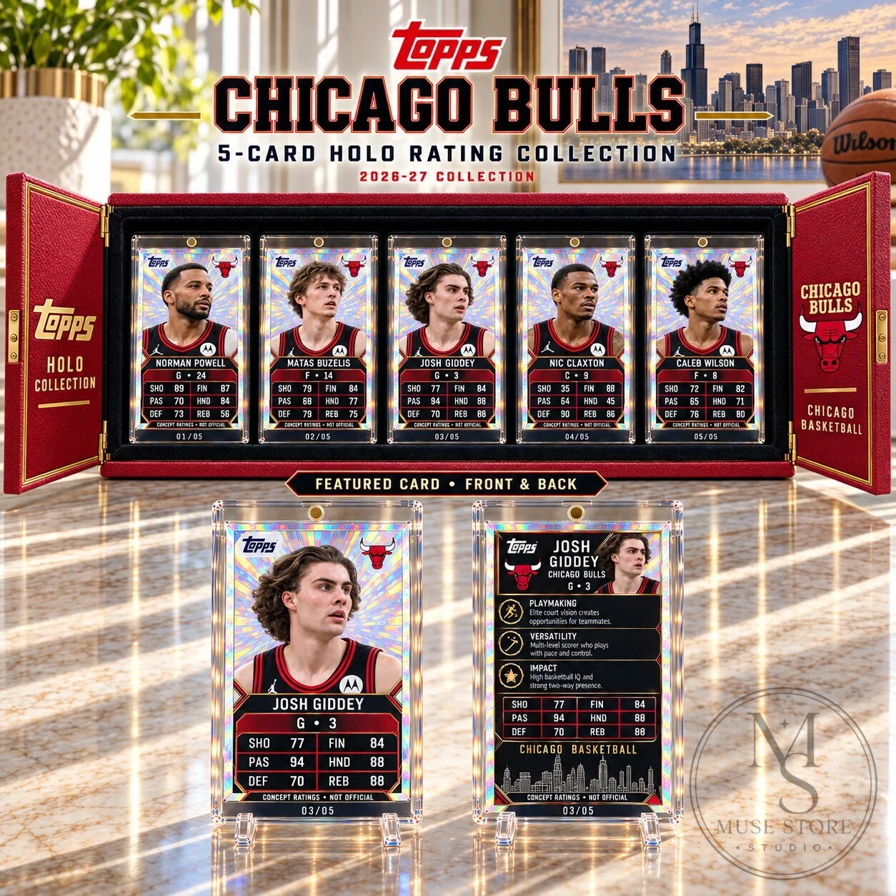 Topps Chicago Bulls 5-Card Holo Rating Collection Box Set