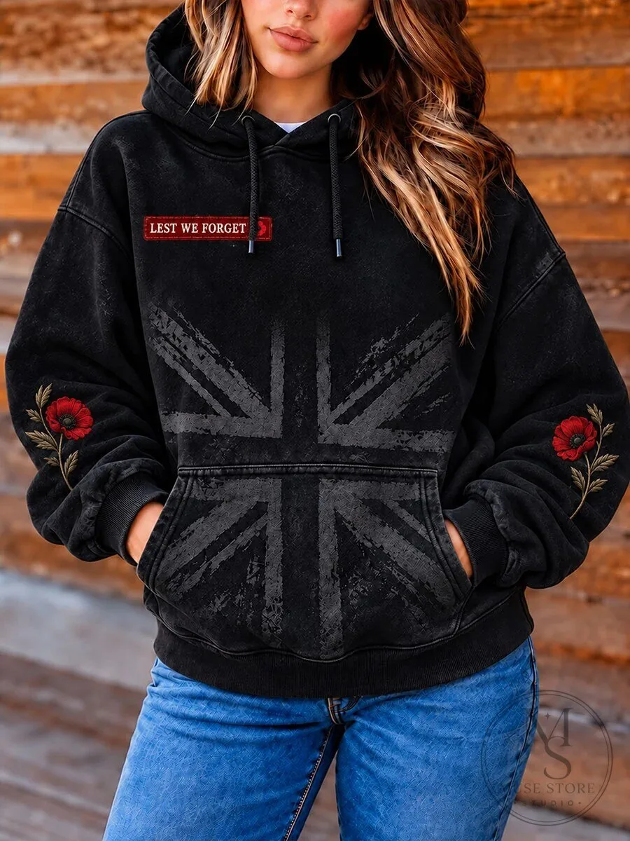 Lest We Forget British Flag Poppy Flower Remembrance Day Hoodie