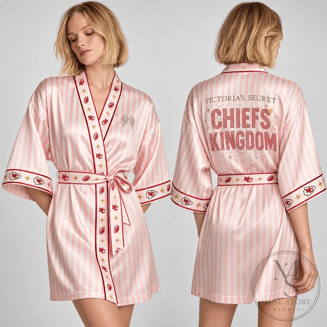 Kansas City Chiefs Victoria's Secret Pink Striped Satin Robe