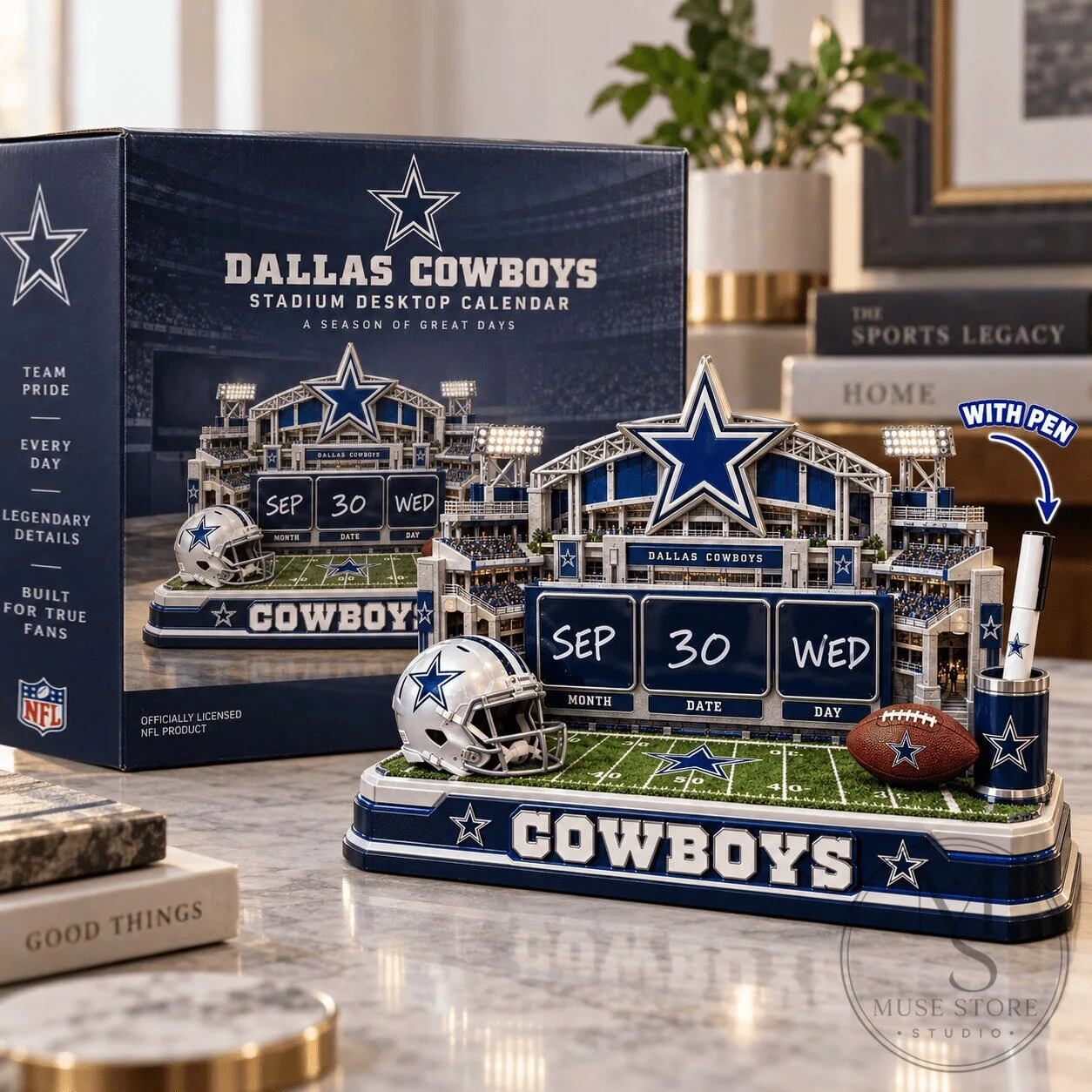 Dallas Cowboys Stadium Desktop Calendar with Pen NFL Officially Licensed