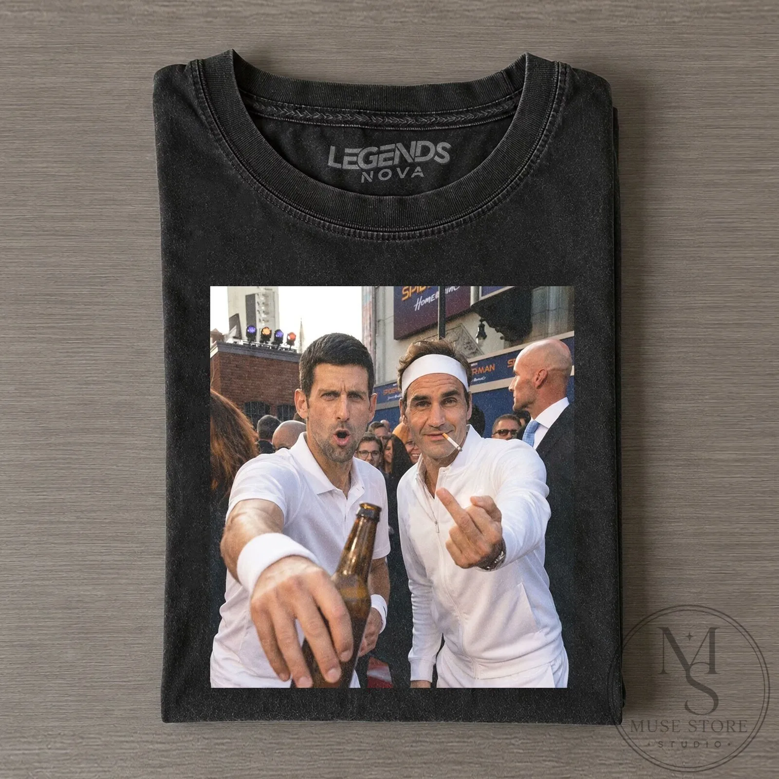 Novak Djokovic and Roger Federer Tennis Legends Graphic T-Shirt