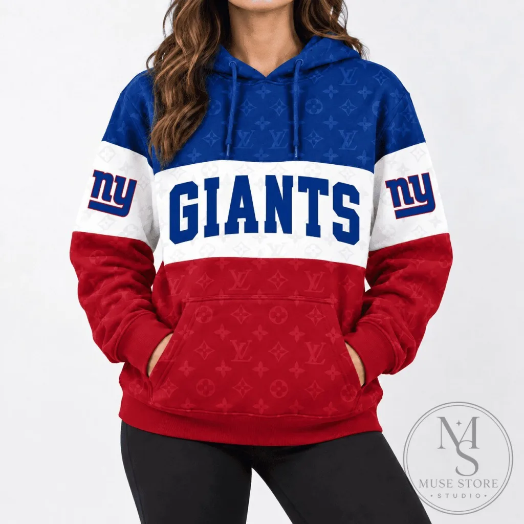 New York Giants NFL Football Team Red White Blue Monogram Hoodie New York Giants NFL Football Team Red White Blue Monogram Hoodie