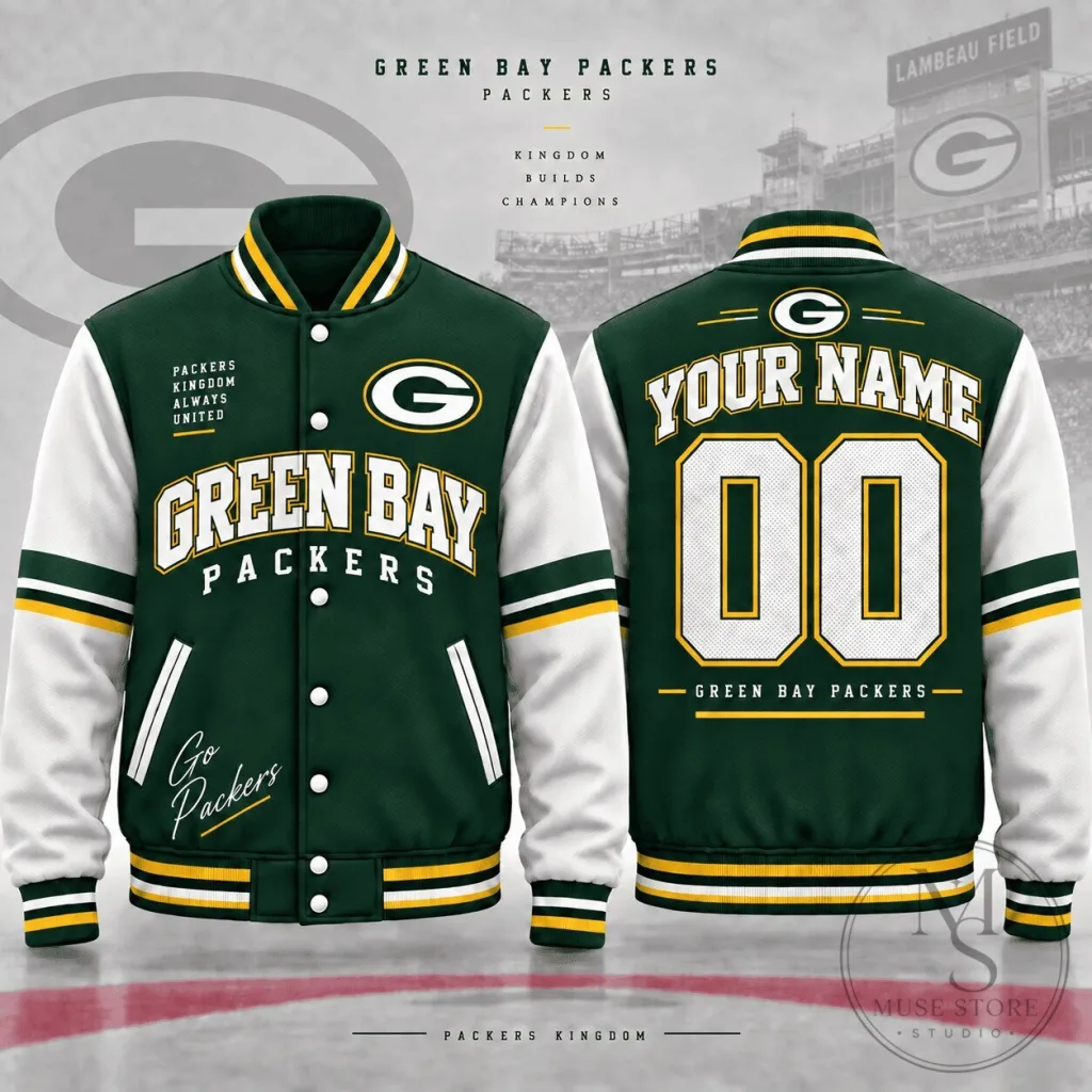 Varsity Jacket with Custom Name and Number for Green Bay Packers Fans Varsity Jacket with Custom Name and Number for Green Bay Packers Fans