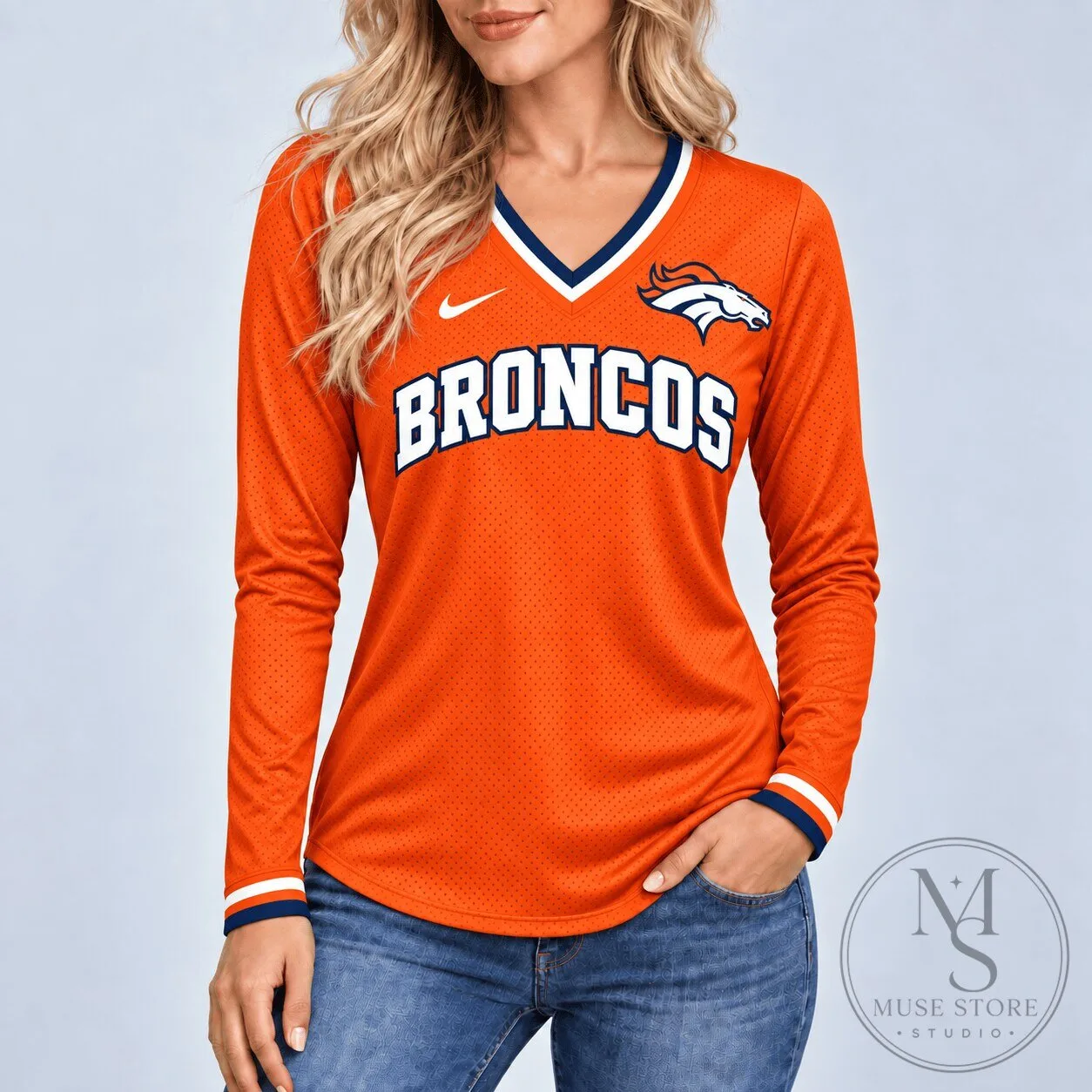 Denver Broncos Women's Orange Long Sleeve Game Day Football Jersey