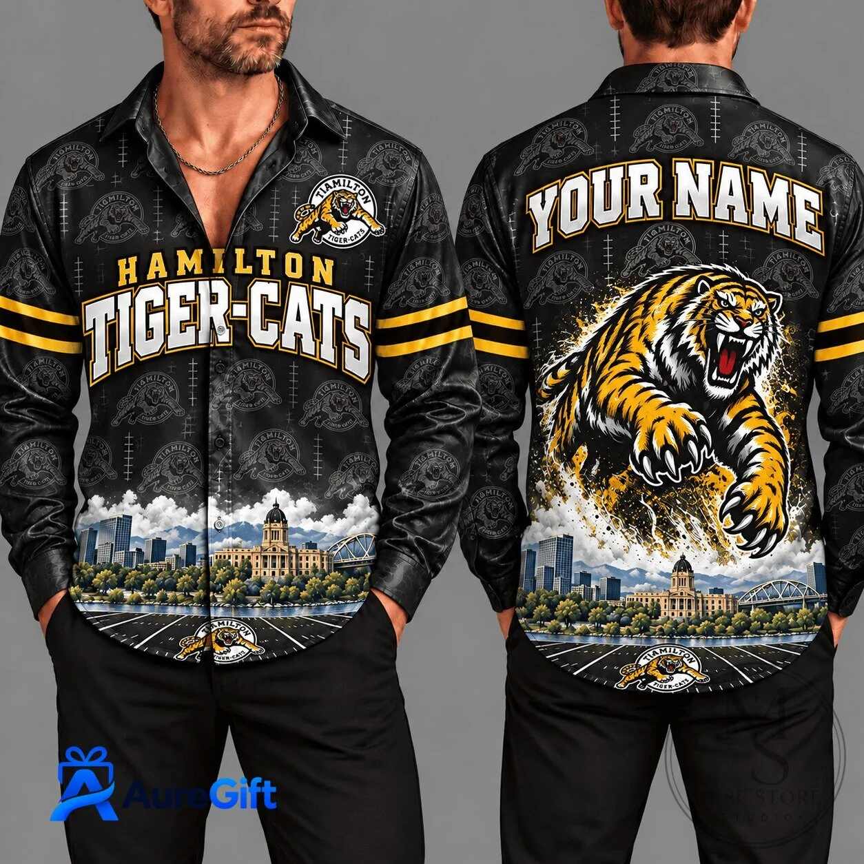 Hamilton Tiger-Cats Canadian Football League Personalized Long Sleeve Button Shirt
