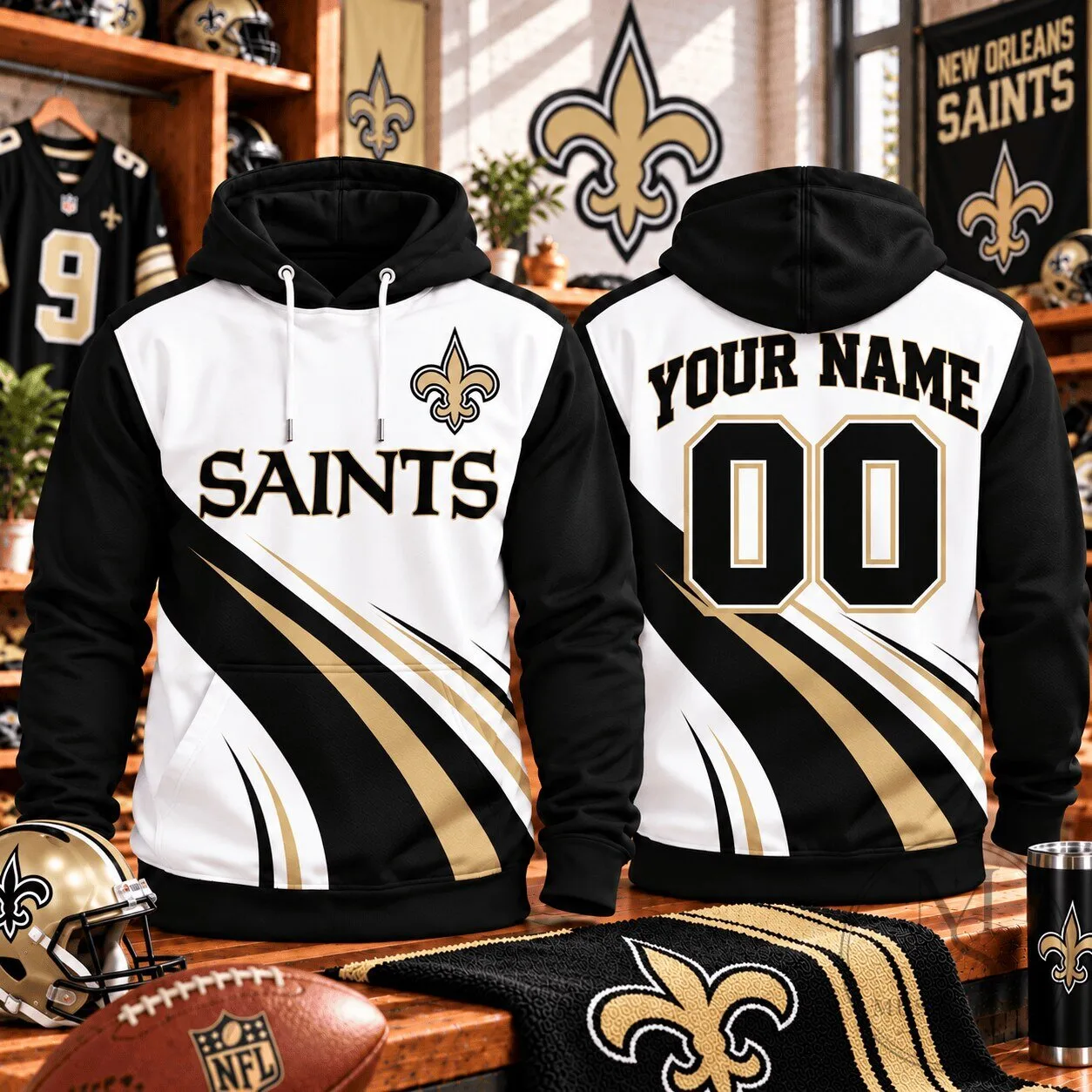 New Orleans Saints Personalized Custom Name and Number Hoodie