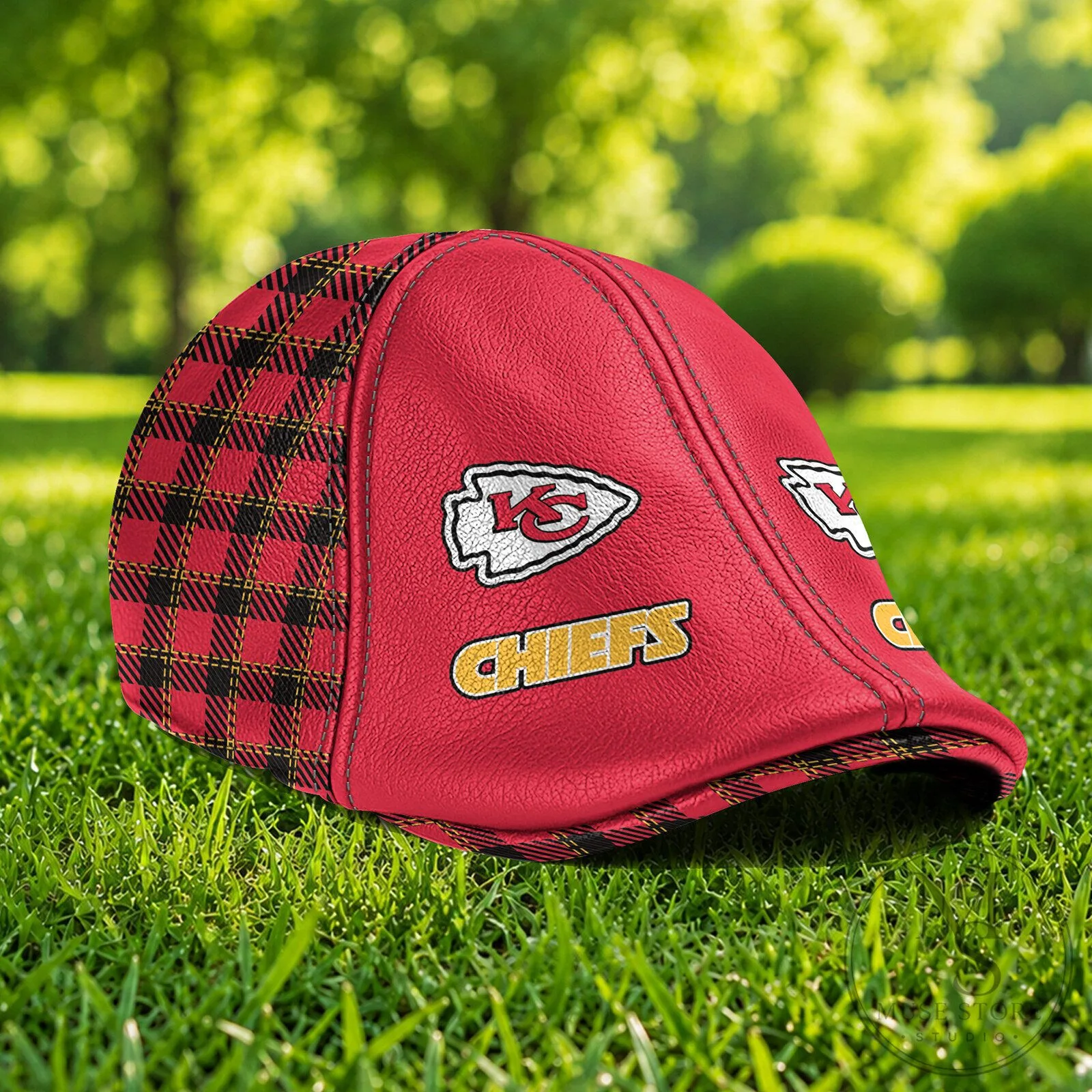 Kansas City Chiefs Custom Name Plaid and Leather Golf Cap Hat 9 Kansas City Chiefs Custom Name Plaid and Leather Golf Cap Hat