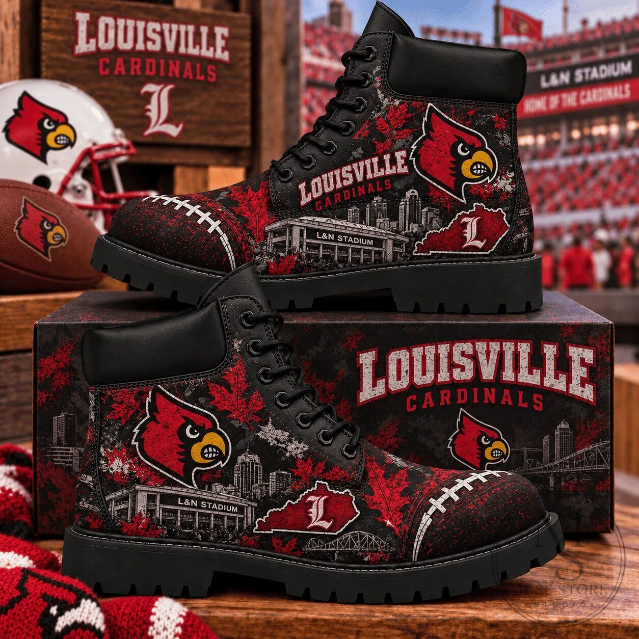 Louisville Cardinals Football Team High Top Boots