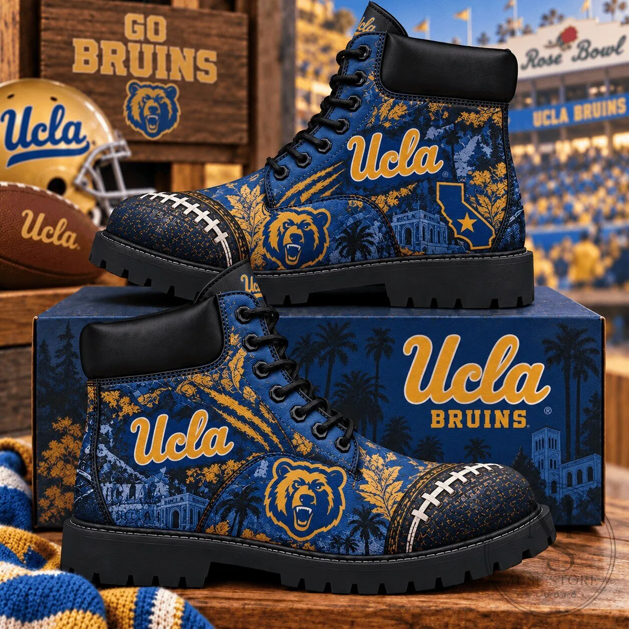 UCLA Bruins Football Team Logo Pattern High Top Boots for Game Day