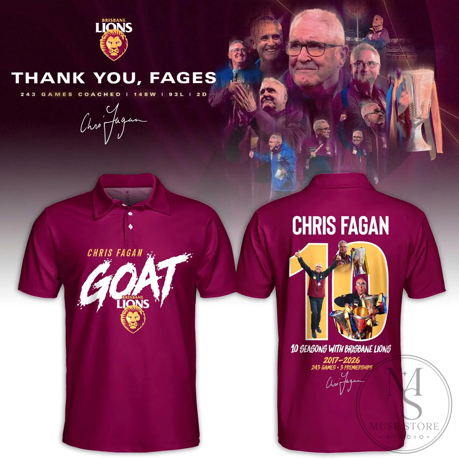 Brisbane Lions Chris Fagan GOAT Thank You Fages Polo Shirt