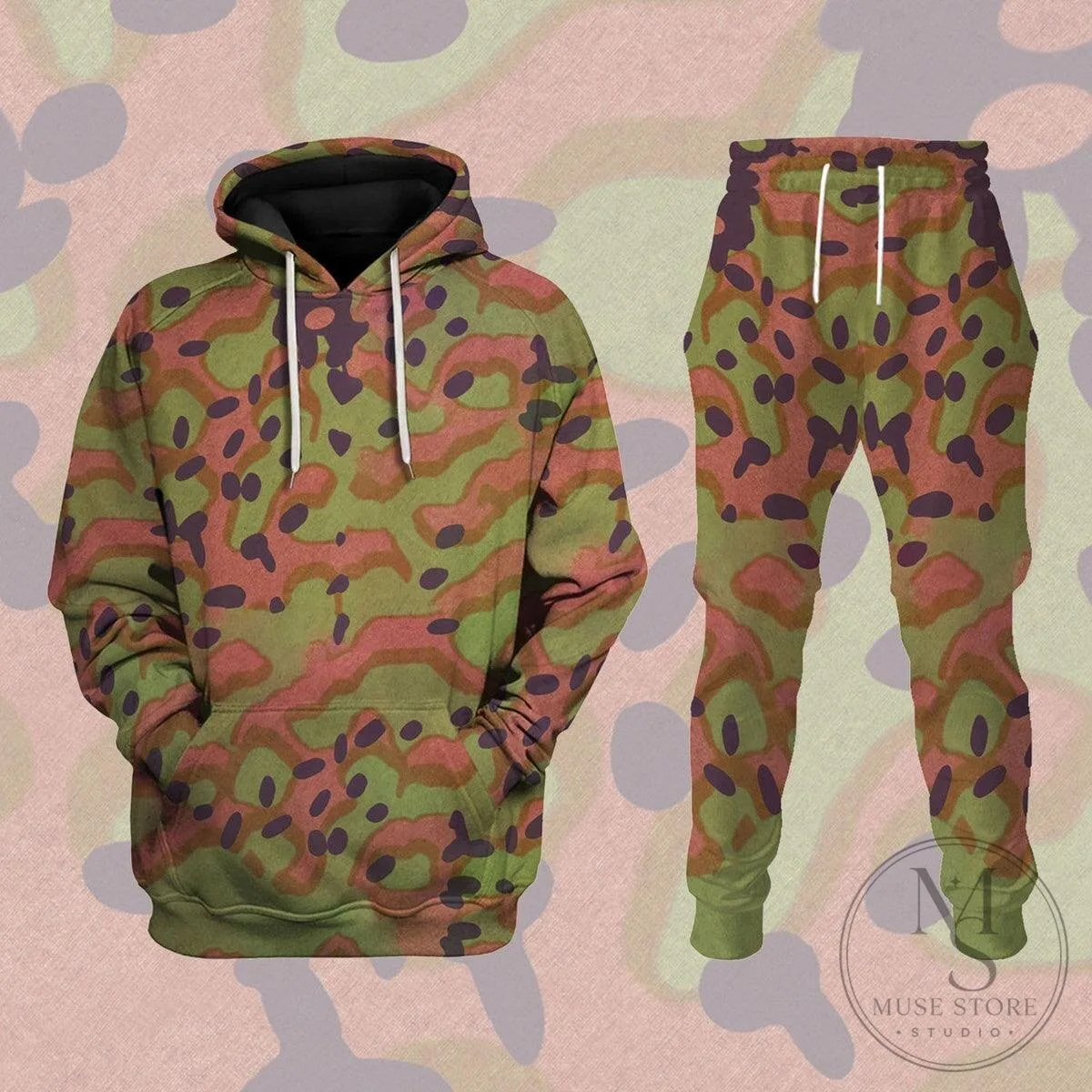 WWII German Platanenmuster Camouflage Hoodie and Pants Set