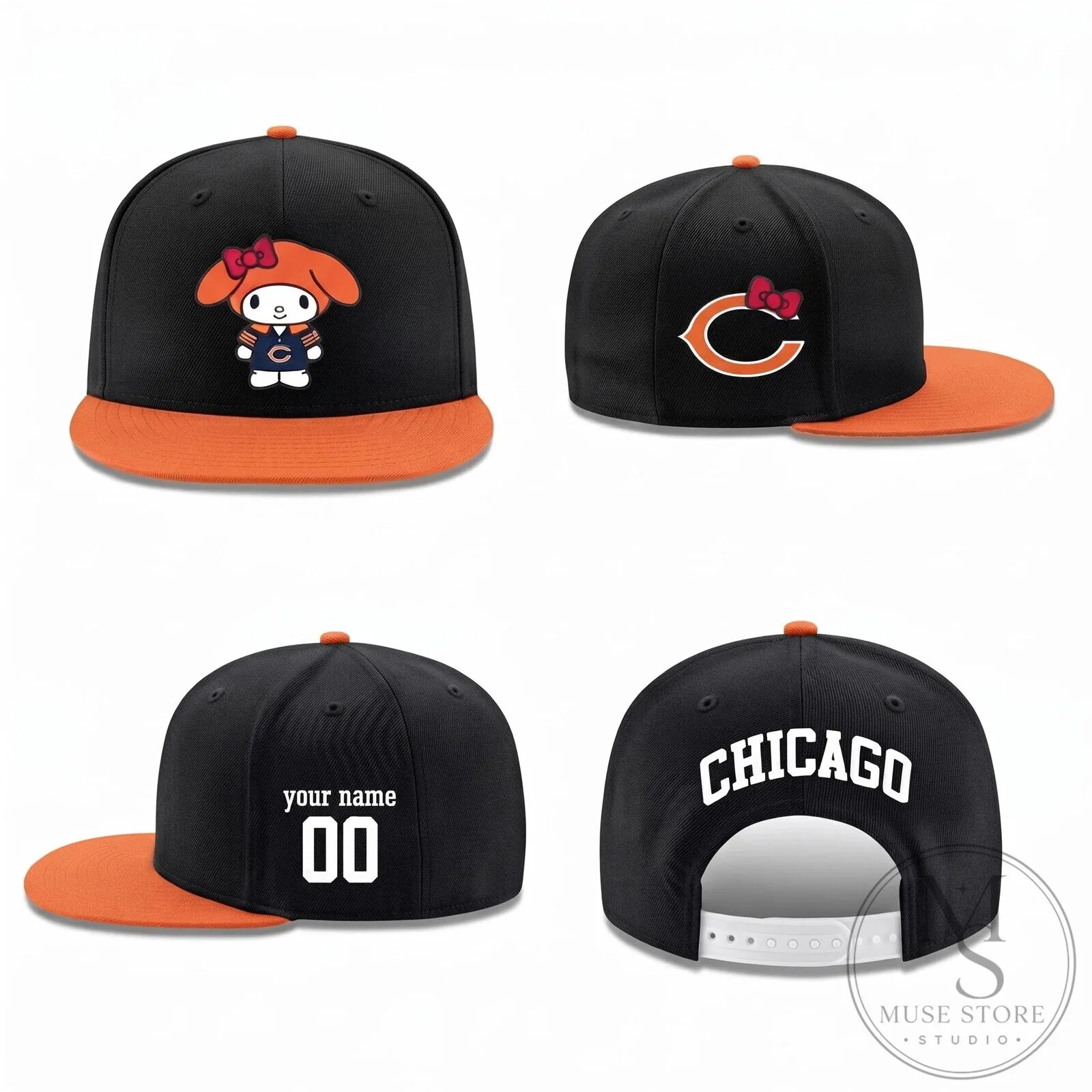 Chicago Bears My Melody Personalized Flat Bill Snapback Cap Hat
