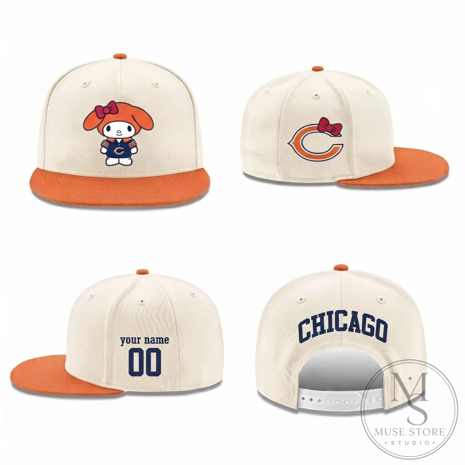 Chicago Bears My Melody Personalized Flat Bill Snapback Cap Hat 10 Chicago Bears My Melody Personalized Flat Bill Snapback Cap Hat