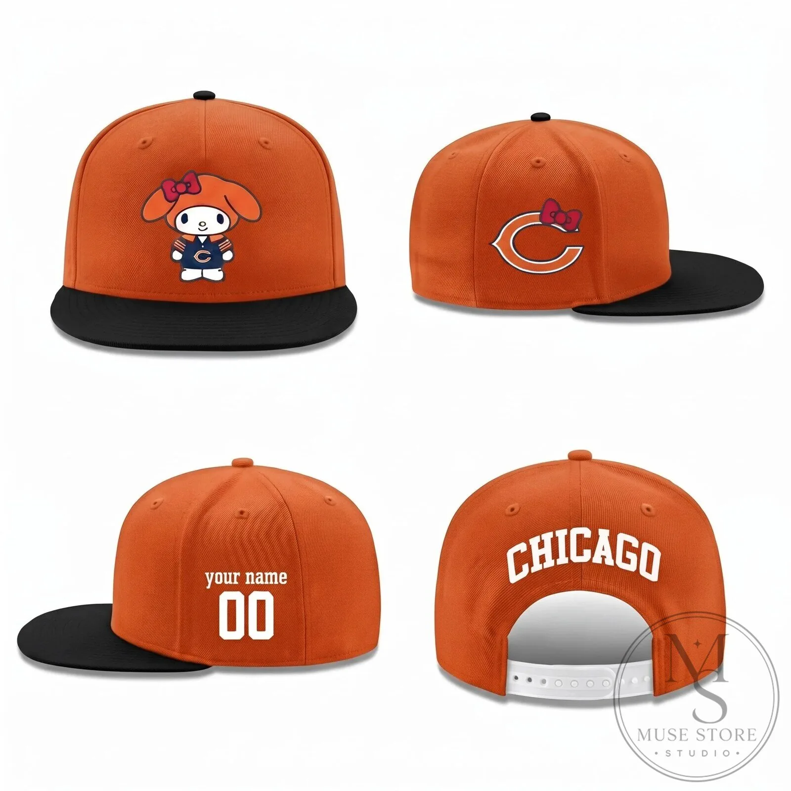 Chicago Bears My Melody Personalized Flat Bill Snapback Cap Hat 11 Chicago Bears My Melody Personalized Flat Bill Snapback Cap Hat