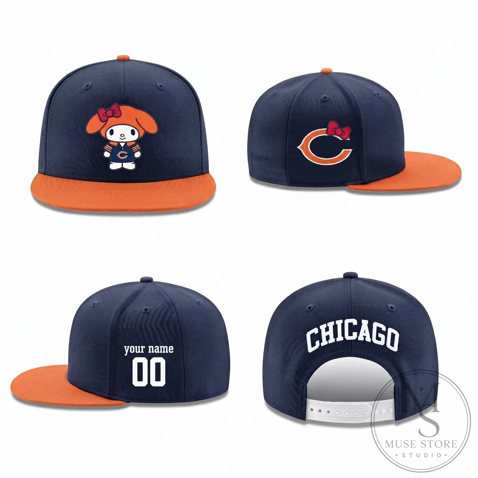 Chicago Bears My Melody Personalized Flat Bill Snapback Cap Hat 12 Chicago Bears My Melody Personalized Flat Bill Snapback Cap Hat