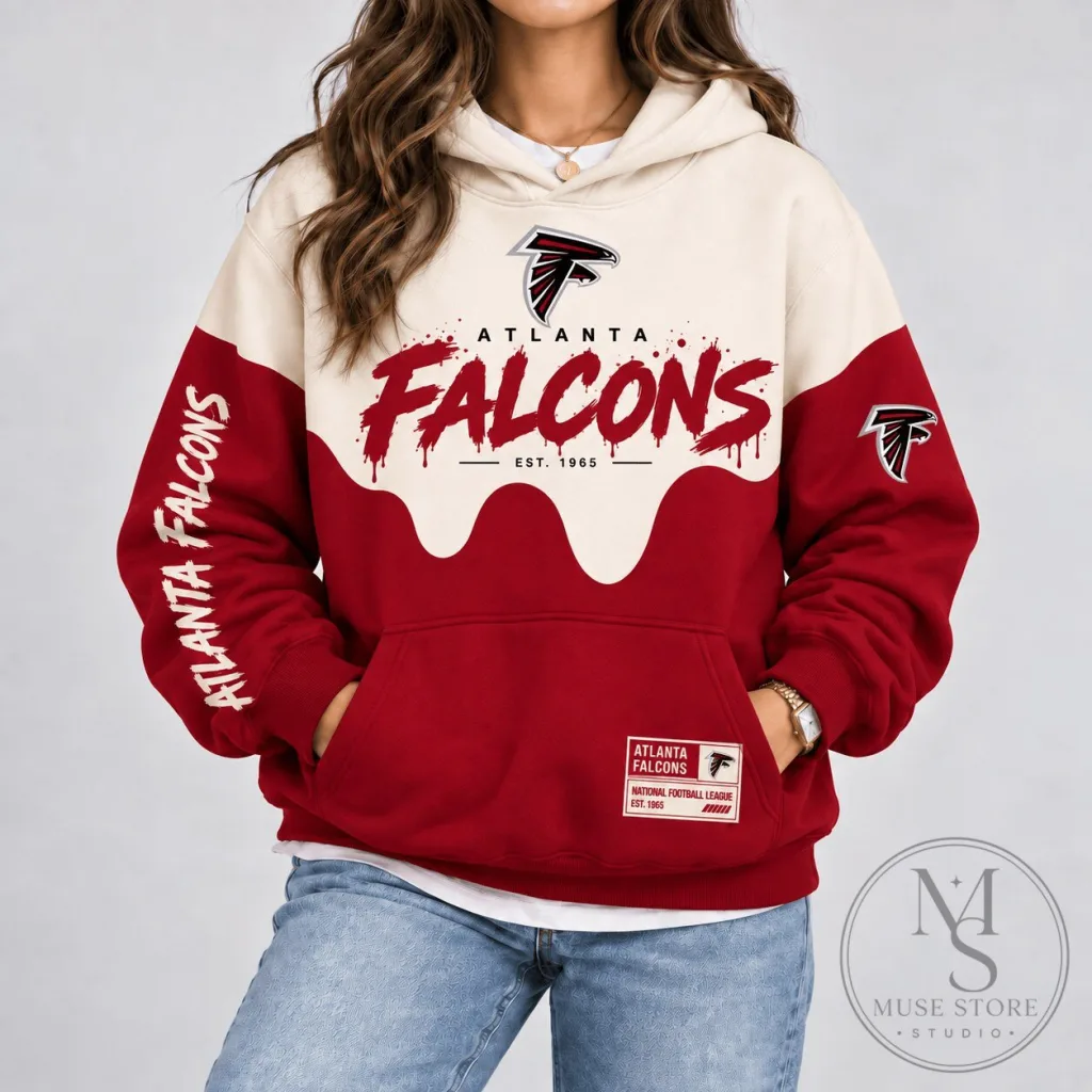 Atlanta Falcons National Football League Paint Splatter Cream and Red Hoodie Atlanta Falcons National Football League Paint Splatter Cream and Red Hoodie